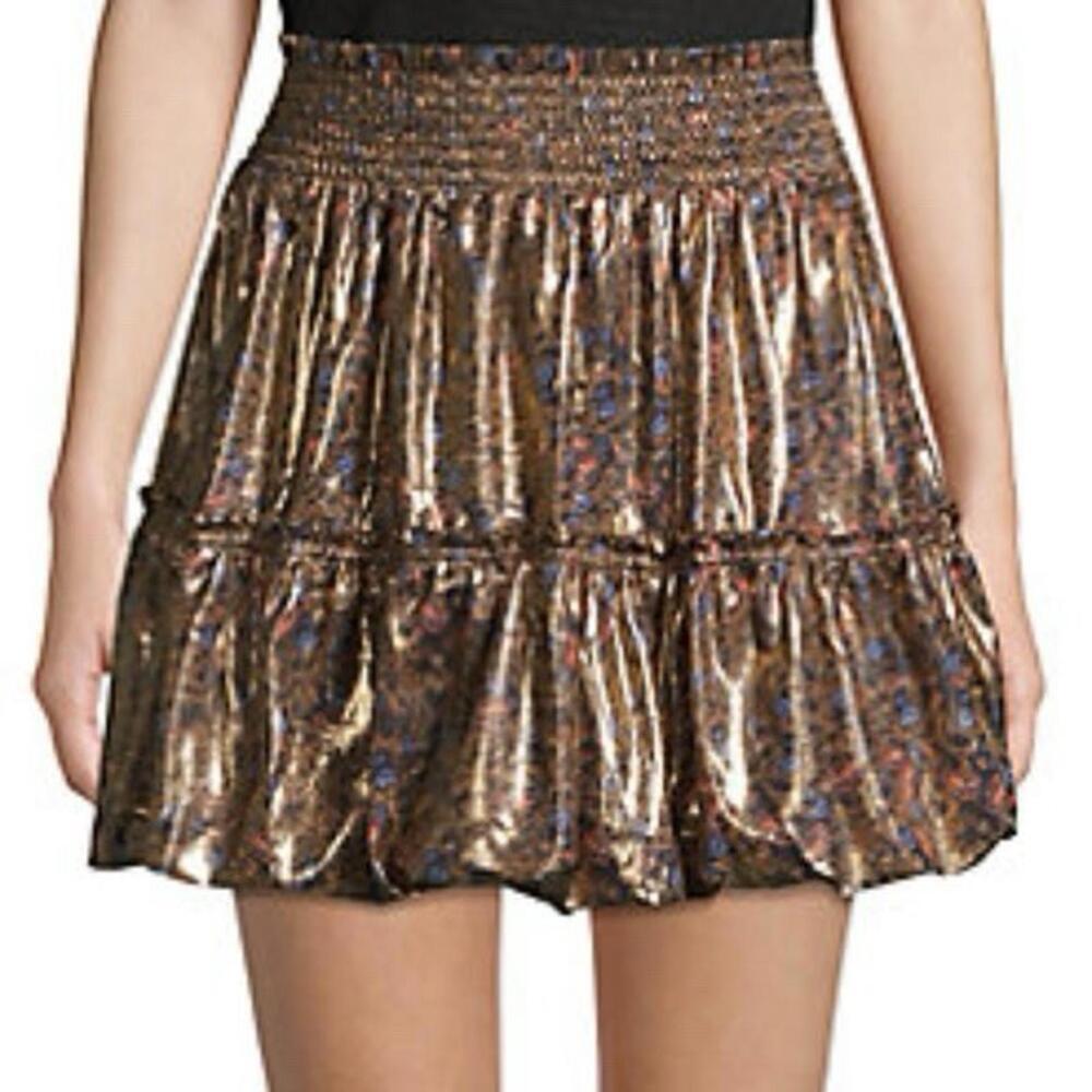 FREE PEOPLE Skirt Women's In A Bubble High Waist Lamé Mini Skirt Gold Sz Small